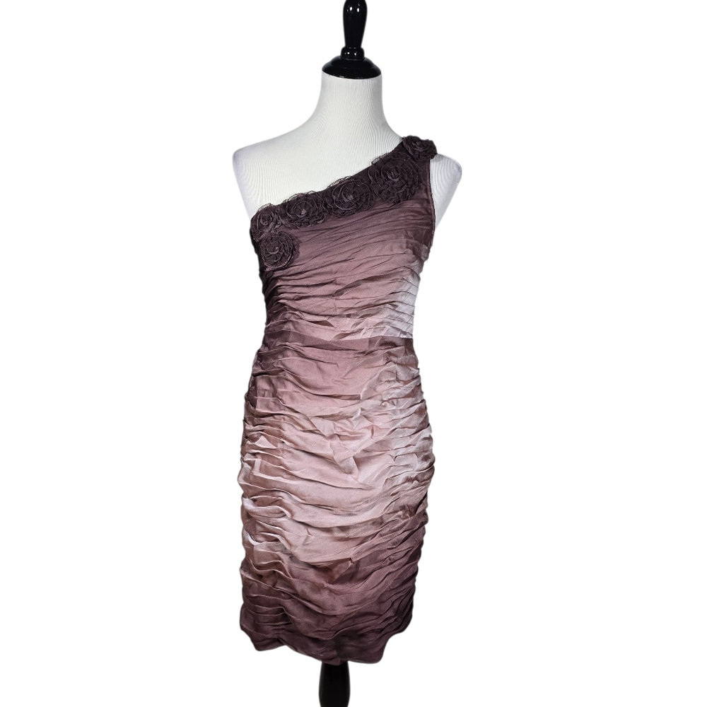 Adrianna Papell Size 8 One-Shoulder Mauve Ombré Ruched Formal Dress